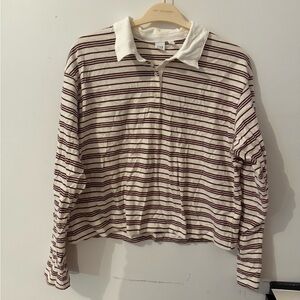 GAP White and Maroon Striped Polo